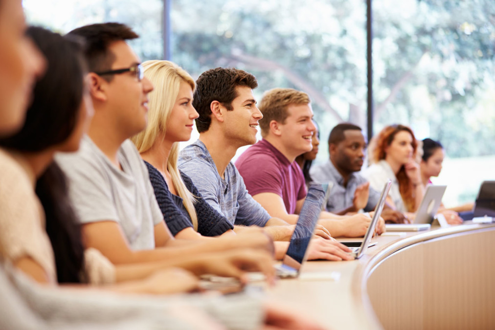 Students in class learning academic English